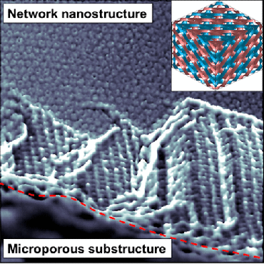 Periodic Bicontinuous Structures Formed on the Top Surface of Asymmetric Triblock Terpolymer Thick Films