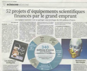 21/01/2011 - Le Figaro - 52 projets d'équipements scientifiques financés par le grand emprunt